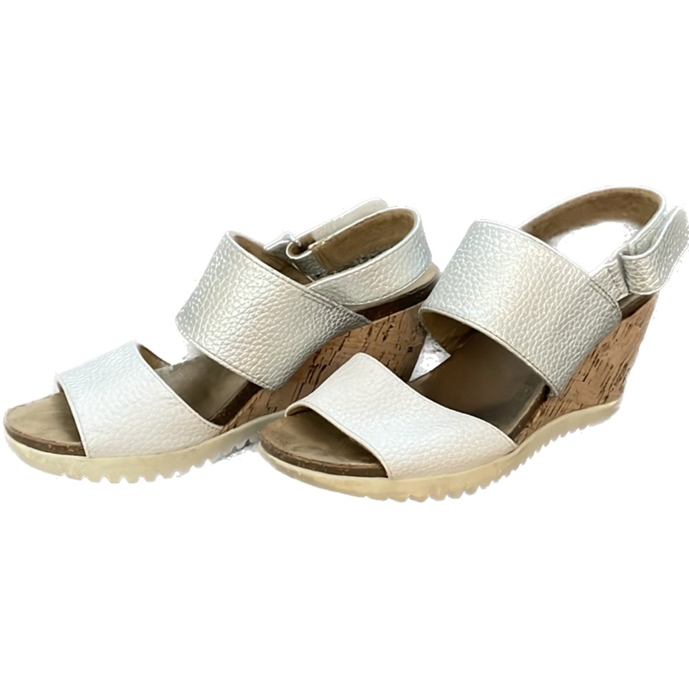 White Mountain Silver &White  Wedge Cork Sandals .